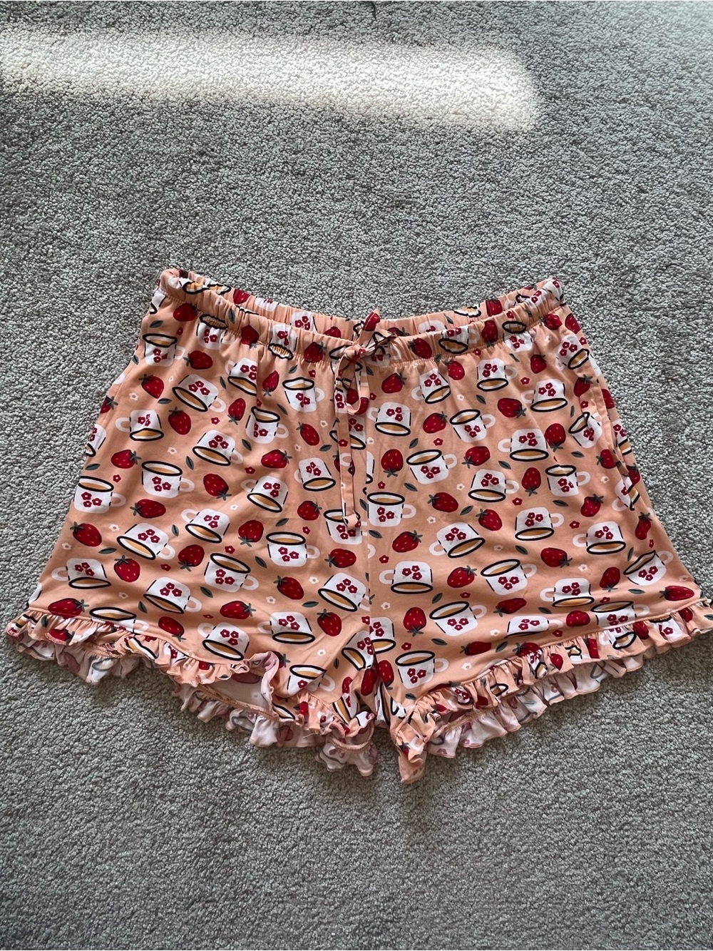 Charisma Peach Shorts with Red Strawberry & Cup Print